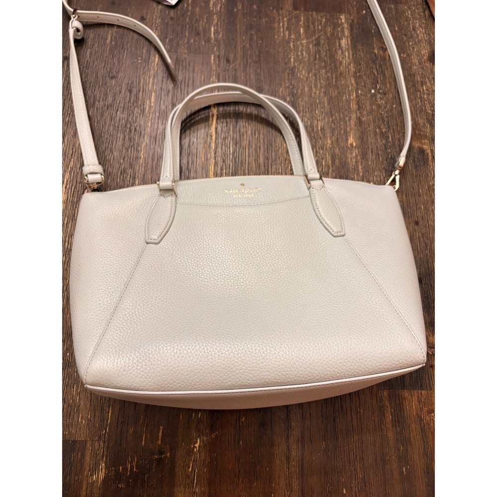 Kate Spade New York Pebbled Leather Satchel Crossbody Bag Light Gray Gold HW